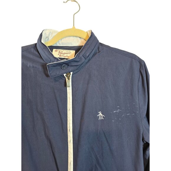 Original Penguin Navy Blue Lightweight Hoodie Jacket With Stand Collar Zip Front - Picture 2 of 16